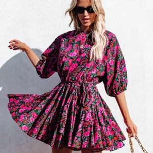 Vici NWT Floral Tie Waist Garden Party Vibes Mini Dress